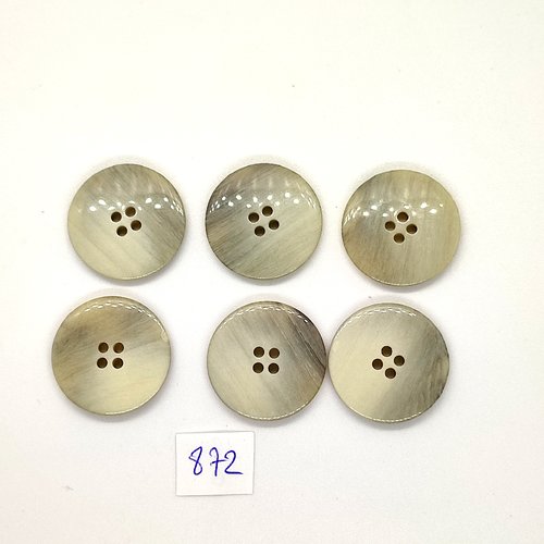6 boutons en résine gris et marron dessous - vintage - 25mm - tr872