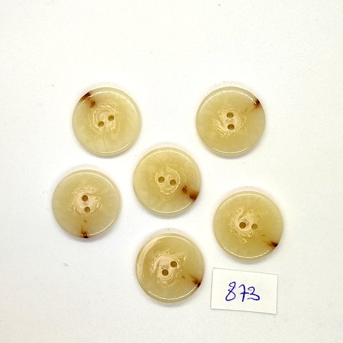 6 boutons en résine beige et marron - vintage - 23mm - tr873