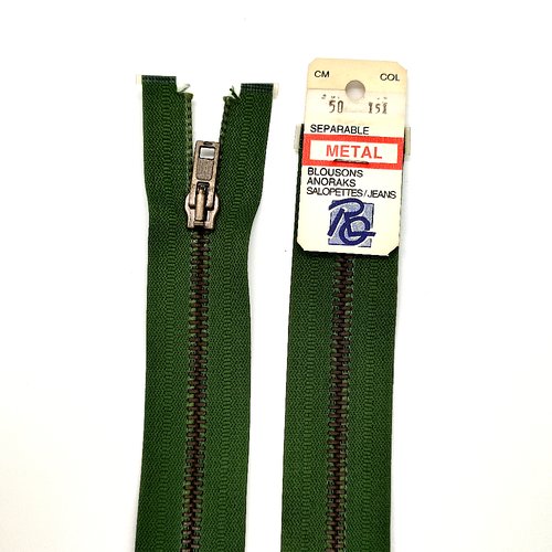 1 fermeture éclair rg vert 151 - 50cm - séparable - maille métal