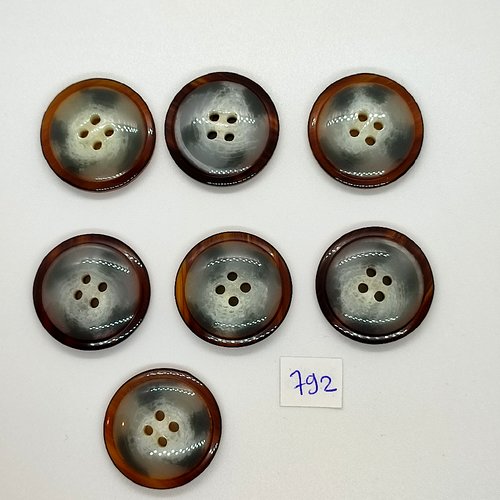 7 boutons en résine gris et marron - vintage - 28mm - tr792