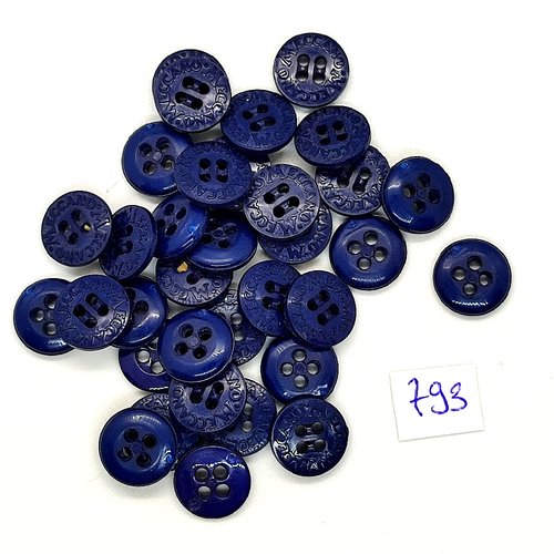 30 boutons en résine bleu foncé - mécano - vintage - 12mm - tr793