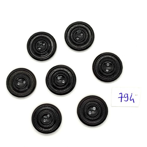 7 boutons en résine noir - vintage - 18mm - tr794