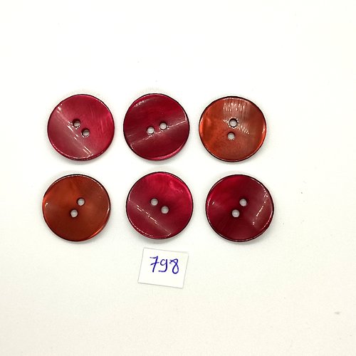 6 boutons en résine bordeaux et marron - vintage - 22mm - tr798