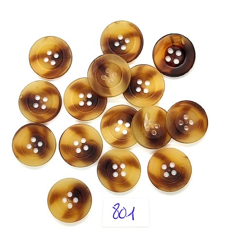 15 boutons en résine marron et beige - vintage - 15mm - tr801