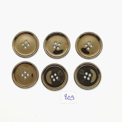 6 boutons en métal argenté mat - vintage - 26mm - tr809