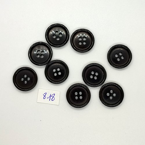 9 boutons en résine noir - vintage - 20mm - tr818