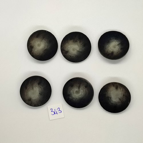 6 boutons en résine gris foncé dégradé - vintage - 28mm - tr843
