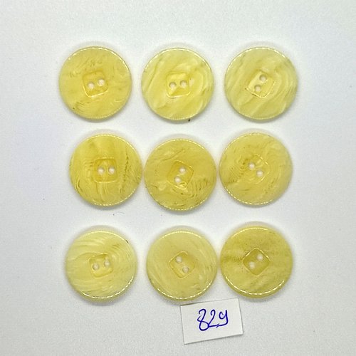 9 boutons en résine beige / jaune - vintage - 22mm - tr829