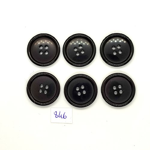 6 boutons en résine noir - vintage - 25mm - tr846