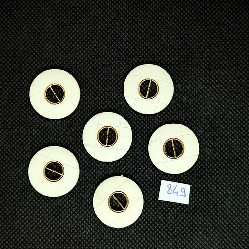 6 boutons en résine blanc et doré - vintage - 23mm - tr849