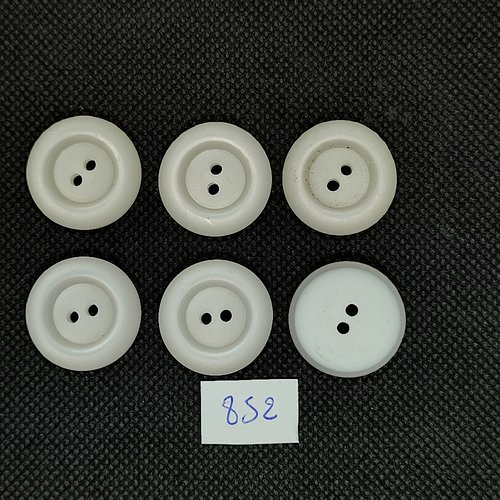 6 boutons en résine beige et blanc dessous - vintage - 23mm - tr851