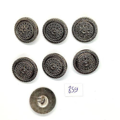 7 boutons en résine argenté - vintage - 22mm - tr859