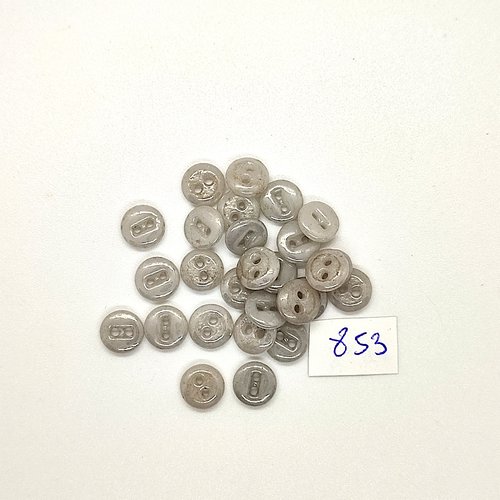 29 boutons en résine gris - vintage - 9mm - tr852