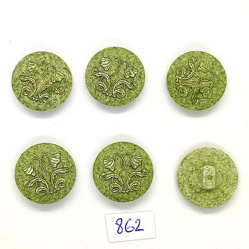 6 boutons en résine vert - vintage - 20mm - tr862