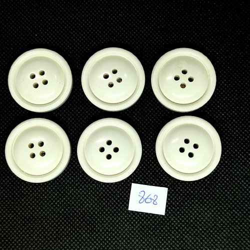 6 boutons en résine blanc - vintage - 31mm - tr868