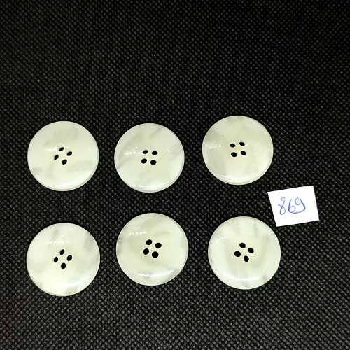 6 boutons en résine blanc cassé / ivoire - vintage - 25mm - tr869