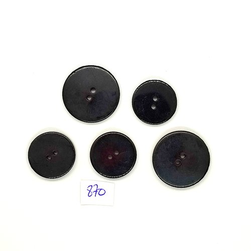 5 boutons en résine noir - vintage - 28mm et 23mm - tr870