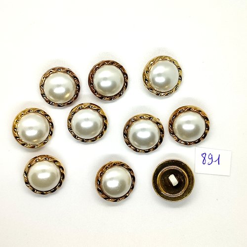 10 boutons en résine doré et blanc - vintage - 20mm - tr891