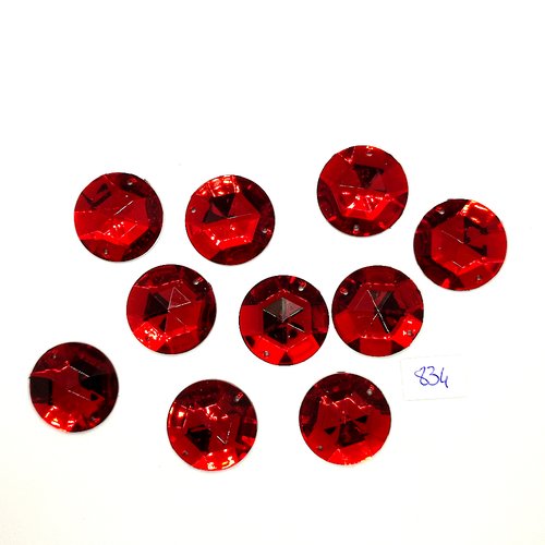 10 pierres strass en acrylique à coudre rouge - 2 trous - 25mm - vintage - tr834