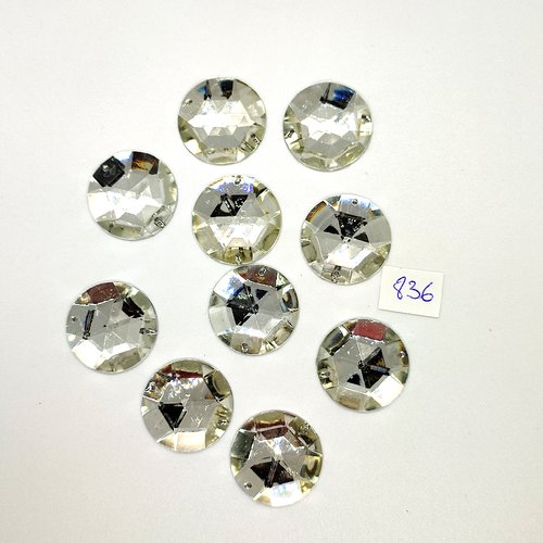 10 pierres strass en acrylique à coudre transparent - 2 trous - 25mm - vintage- tr836