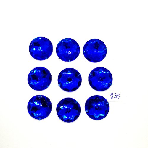 10 pierres strass en acrylique à coudre bleu - 2 trous - 25mm - vintage- tr838