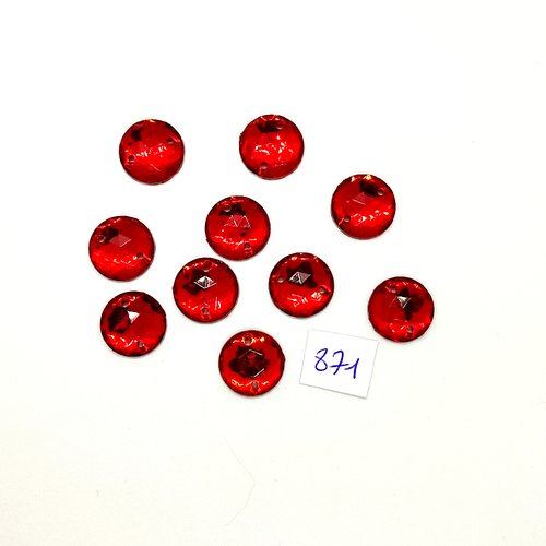 10 pierres strass en acrylique à coudre rouge - 2 trous - 14mm - vintage- tr871
