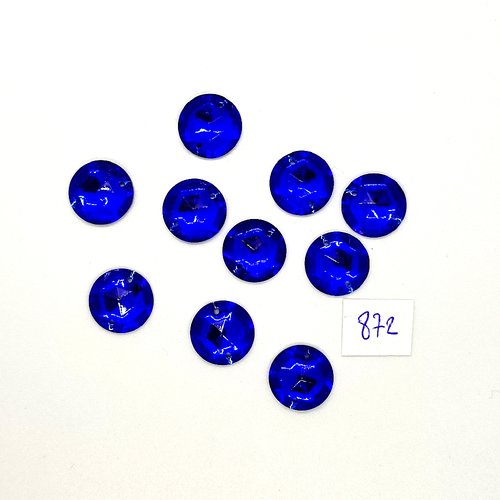 10 pierres strass en acrylique à coudre bleu - 2 trous - 14mm - vintage- tr872