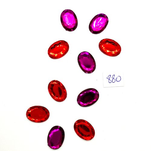 10 pierres strass en acrylique à coudre violet et rouge - 13x18mm - 2 trous - vintage- tr880