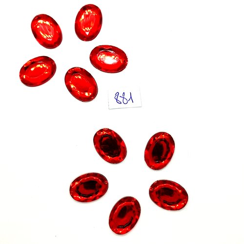 10 pierres strass en acrylique à coudre rouge - 13x18mm - 2 trous - vintage- tr881