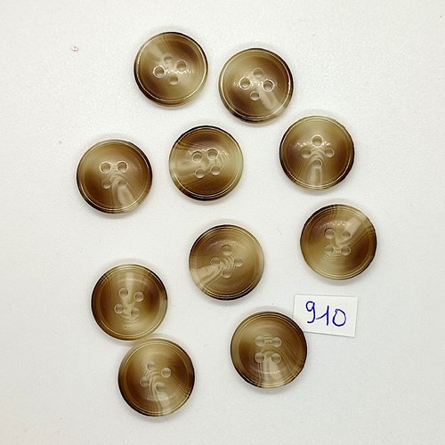10 boutons en résine marron et beige - vintage - 18mm - tr910
