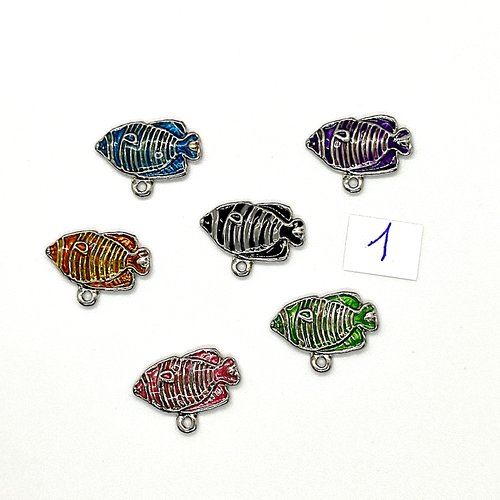 6 breloques poisson multicolore - métal & émail - 20x14mm 138-1