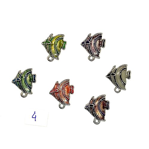 6 breloques poisson multicolore - métal & émail - 17x14mm - 138-4