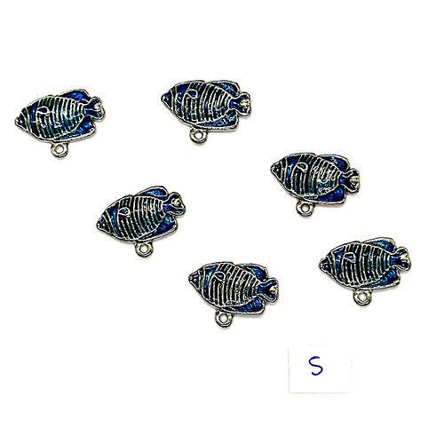 6 breloques poisson bleu - métal & émail - 14x20mm - 138-5