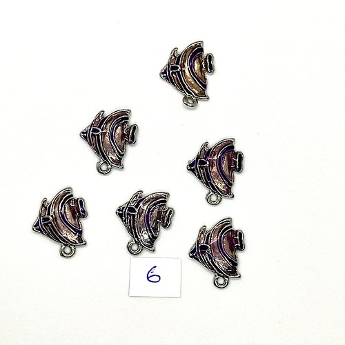 6 breloques poisson violet - métal & émail - 14x17mm - 138-6