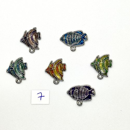6 breloques poisson multicolore - métal & émail - 14x17mm et 14x20mm - 138-7