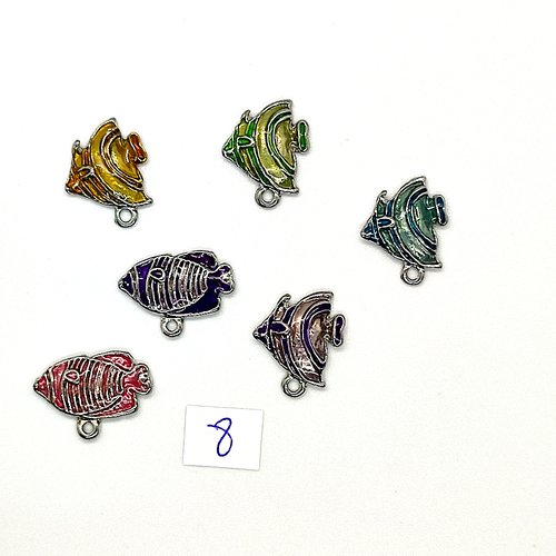 6 breloques poisson multicolore - métal & émail - 14x17mm et 14x20mm - 138-8