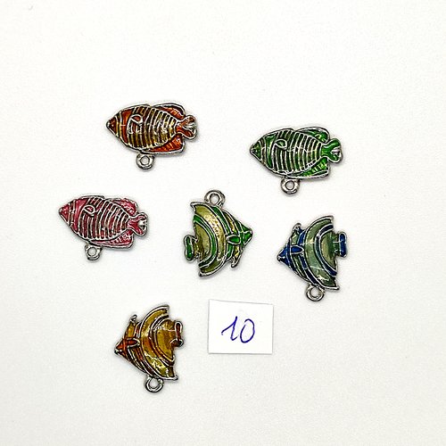 6 breloques poisson multicolore - métal & émail - 14x17mm et 14x20mm - 138-10