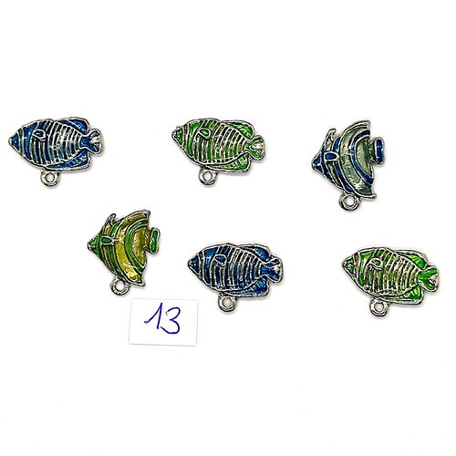 6 breloques poisson multicolore - métal & émail - 14x20mm et 14x17mm - 138-132