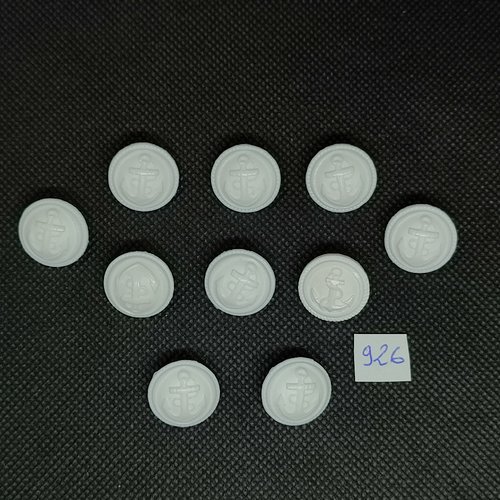 10 boutons en résine blanc  - une ancre - vintage - 18mm - tr926