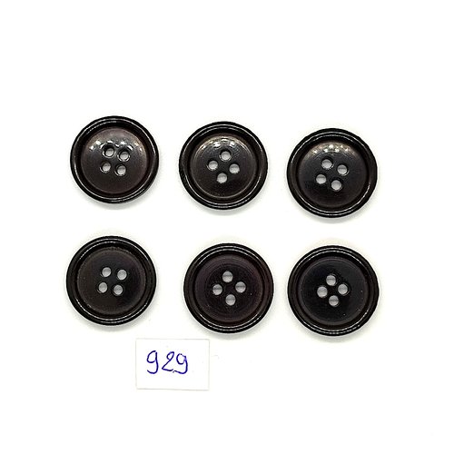 6 boutons en résine noir  - vintage - 20mm - tr929
