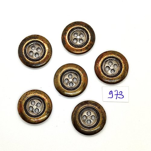6 boutons en métal bronze et argenté - vintage - 20mm - tr973