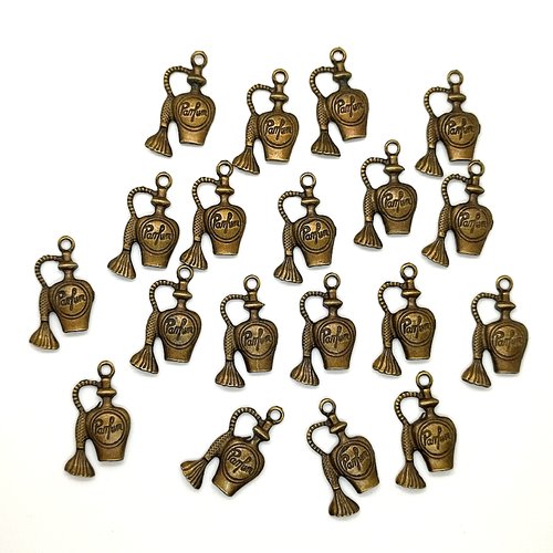 19 breloques en métal bronze - bouteille de parfum - 15x28mm - 148