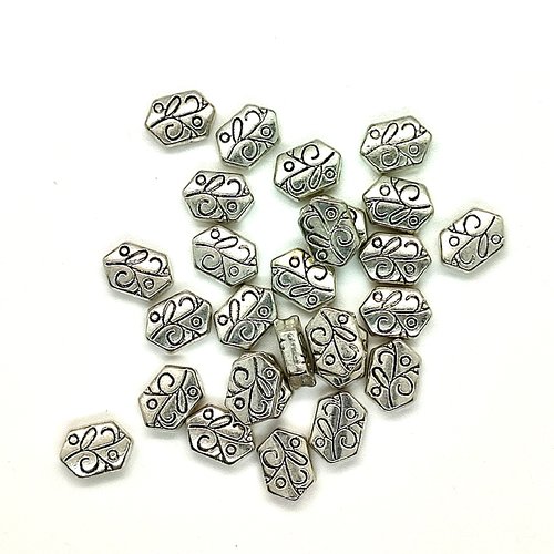30 perles en métal argenté - 8x11mm