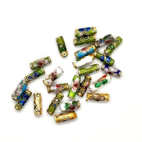 23 perles en métal et émail multicolore - perles cloisonnées - 4x10mm