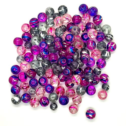 119 perles en verre multicolore - 9mm et 8mm