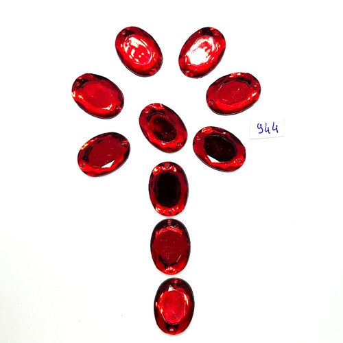 10 pierres strass en acrylique rouge - 2 trous - 18x25mm - vintage- tr944