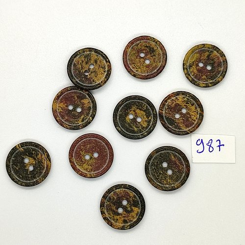 10 boutons en résine marron dégradé - vintage - 18mm - tr987