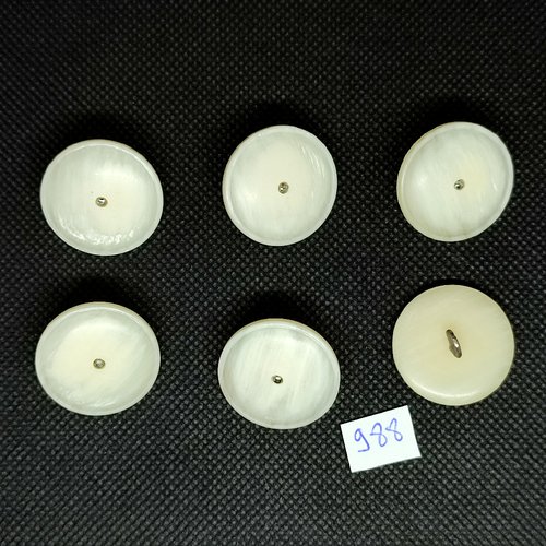6 boutons en résine beige / ivoire - vintage - 25mm - tr988