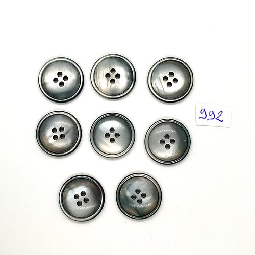 8 boutons en résine gris - vintage - 20mm - tr992