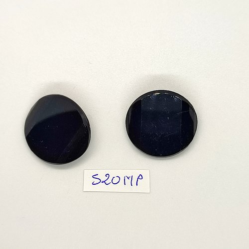 2 boutons en verre noir - vintage - 27mm - 520mp